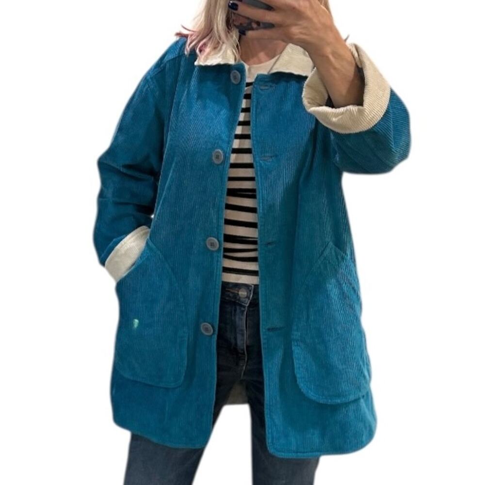VGC Vintage Teal Corduroy Oversized Chore / Barn Jacket Fully Lined Size Medium